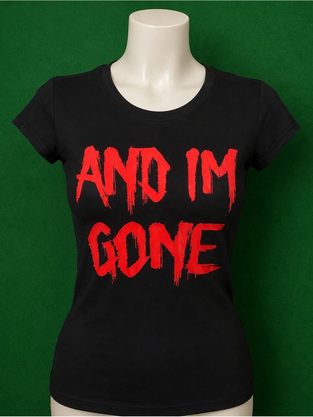 Women's Black Short-Sleeve Graphic Tee with Red 'AND I'M GONE' Print